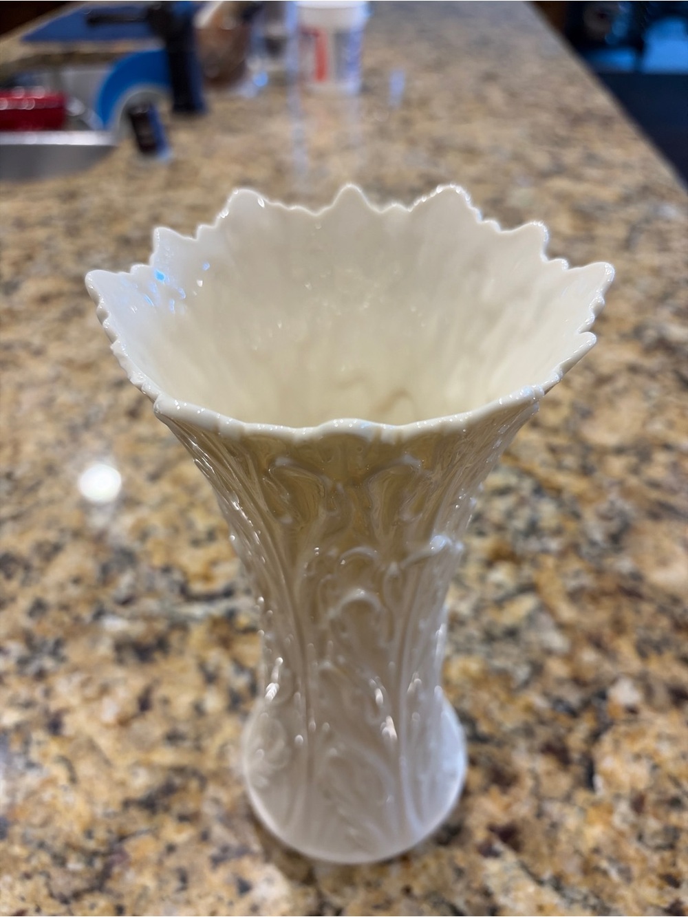 Lenox White Embossed Ceramic Vase with Scalloped Rim
